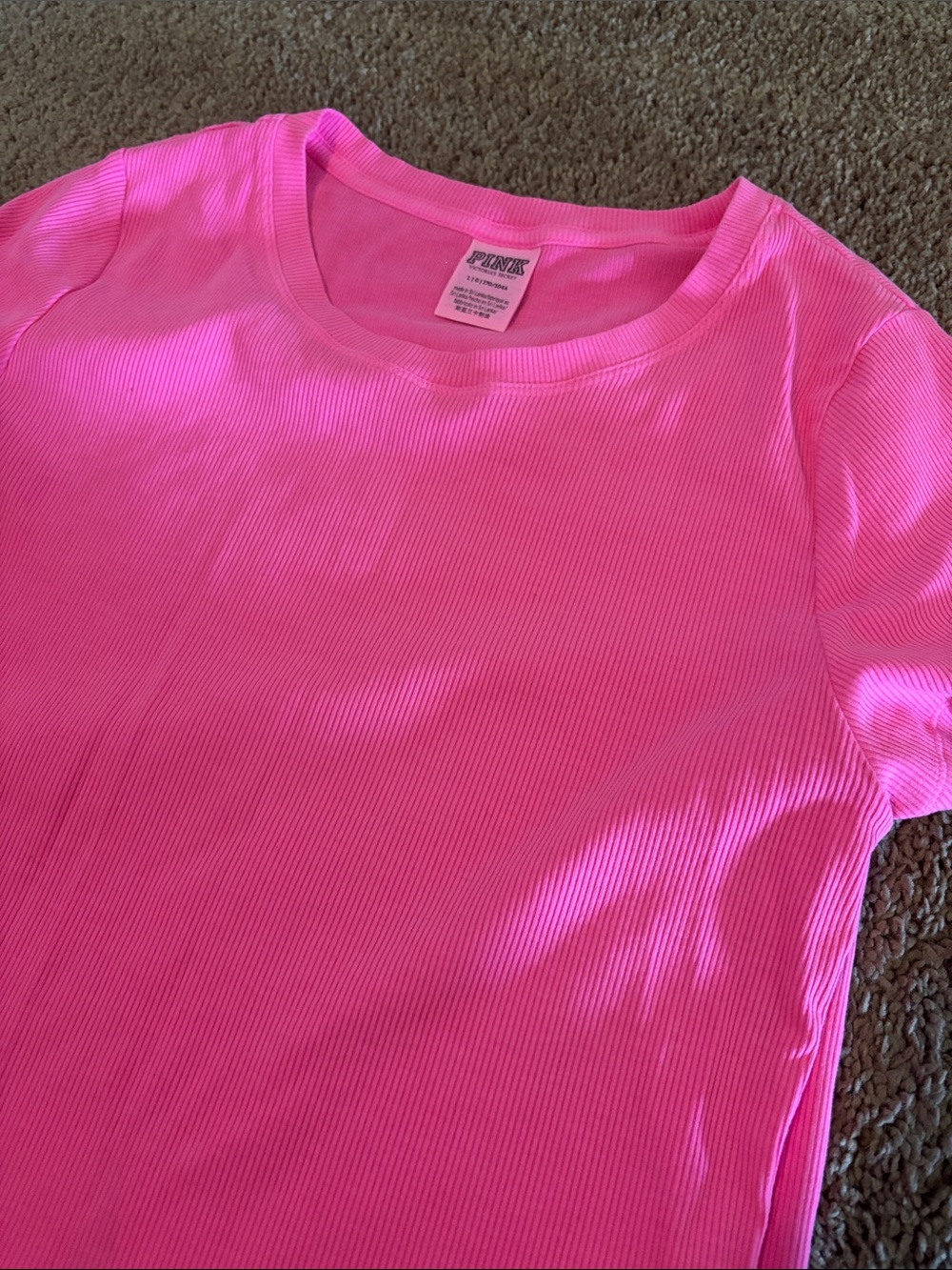 PINK Victoria's Secret Ribbed Crewneck Short Sleeve Swim Cover Up Hot Pink